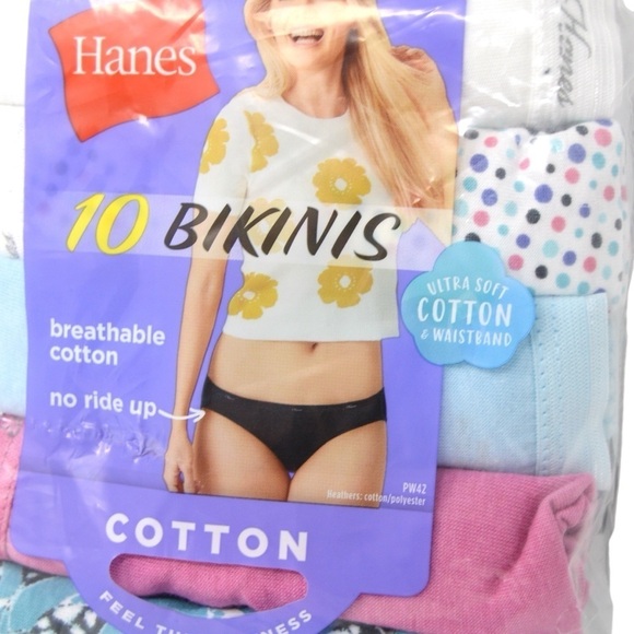 Hanes Size 5 Cotton Tagless Bikinis, 10 Pack NEW - Picture 2 of 7